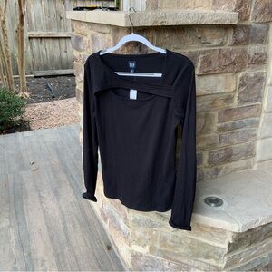 Black Long Sleeve Gap Top, Neck cutout, Large Tall; never worn - tags still on.